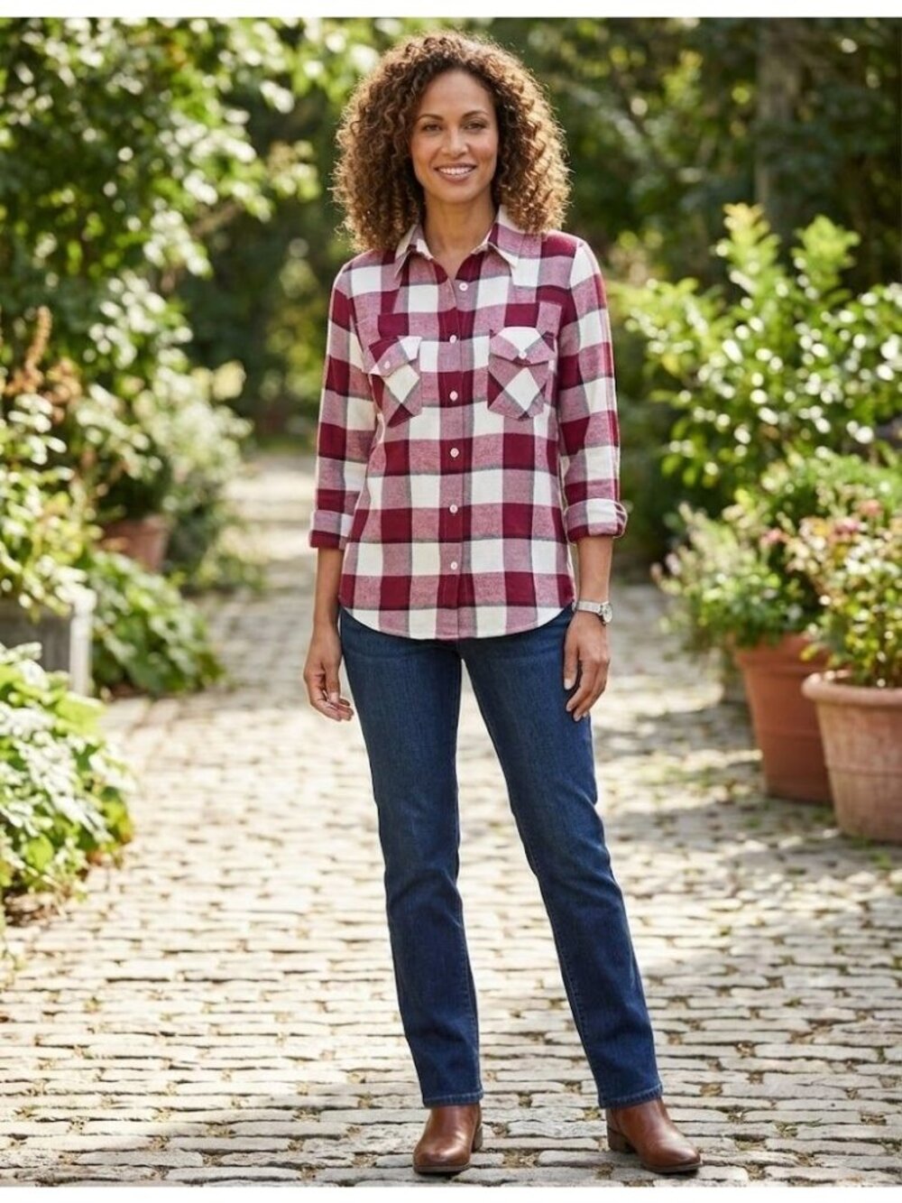 Ellison Long Sleeve Plaid Button Down Urban Outfitters Small Red White